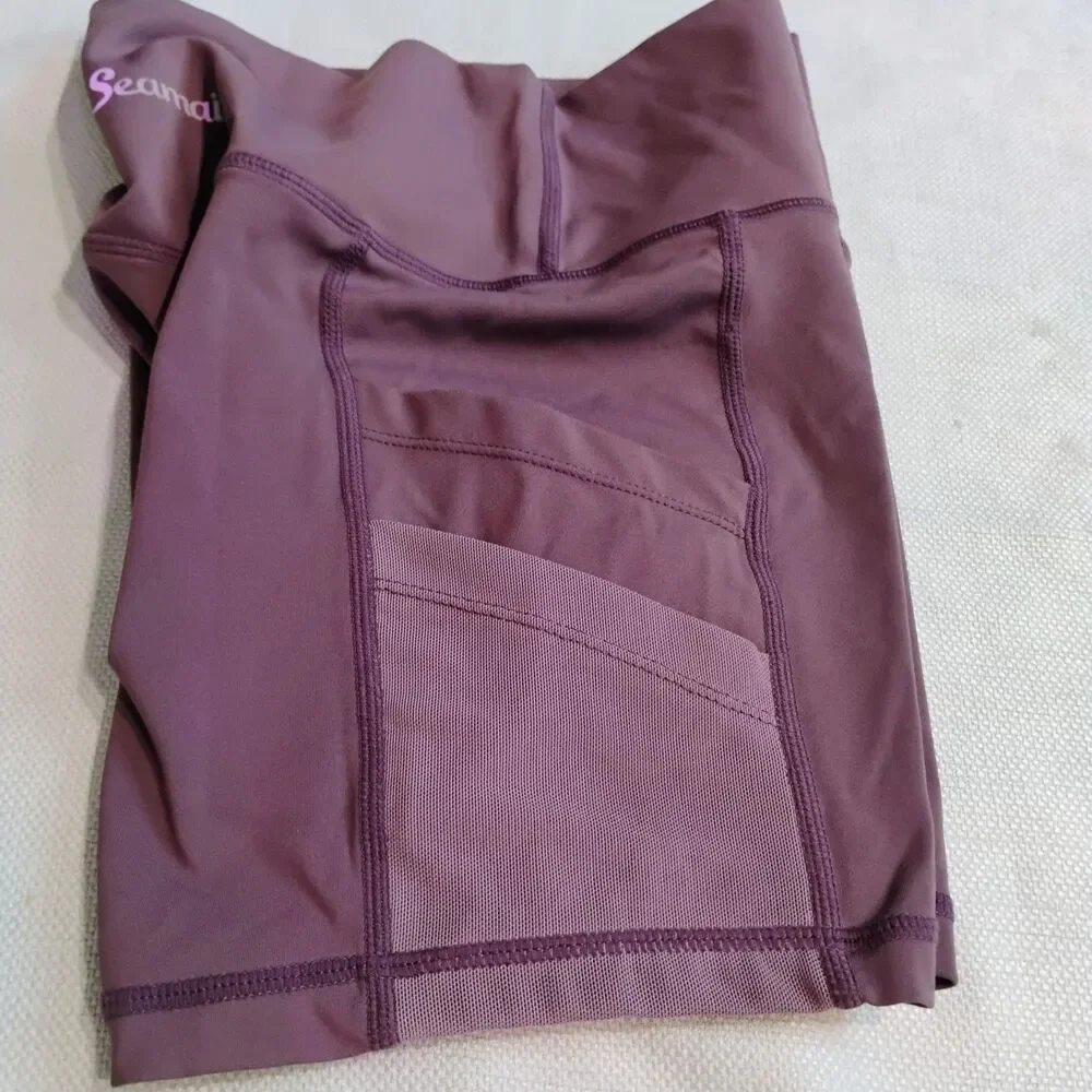 Seamaid Women’s Yoga Bike Shorts Small Purple 4" Inseam High Waist 4 Pockets - Picture 6 of 12